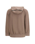 Brunello Cucinelli Brown Silk Zip-Up Hooded Jacket