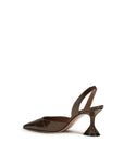 Amina Muaddi Crocodile Embossed Leather Holli Slingback Heels - Dark Chocolate