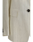 Max Mara Pinstripe Longline Single-Breasted Linen Blazer