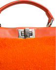 Fendi Leather & Shearling Mini Peekaboo Top Handle Bag - Orange