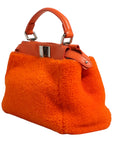 Fendi Leather & Shearling Mini Peekaboo Top Handle Bag - Orange
