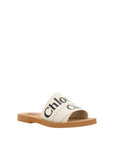 Chloé Linen Woody Mule Flat Sandals - White