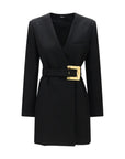 Balmain Merino Wool Grain de Poudre Belted Long Blazer - Black