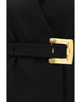 Balmain Merino Wool Grain de Poudre Belted Long Blazer & Coat - Black