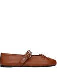 Miu Miu Leather Mary Jane Ballet Flats - Cognac Brown