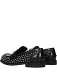 Miu Miu Studded Brushed Leather Penny Loafers - Black
