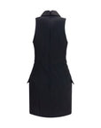 Balmain Merino Wool Belted Grain de Poudre Dress - Black