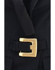 Balmain Merino Wool Belted Grain de Poudre Dress - Black