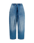 Balmain Relaxed Fit Barrel Leg Denim Jeans - Mid-Light Wash Blue