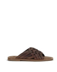Miu Miu Woven Leather Flat Sandals - Dark Brown