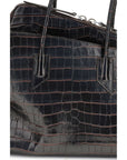The Attico La Passeggiata Croc Embossed Leather Medium Top Handle Handbag - Espresso Black