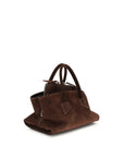 The Attico La Passeggiata Suede Leather Mini Top Handle Handbag - Choc Brown
