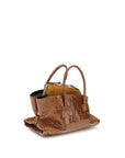 The Attico La Passeggiata Croc Embossed Leather Mini Top Handle Handbag - Tan Brown
