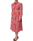 Dolce & Gabbana Red & White Stripe Long Sleeve Midi Dress