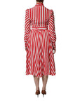 Dolce & Gabbana Red & White Stripe Long Sleeve Midi Dress