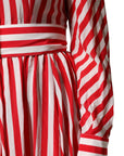 Dolce & Gabbana Red & White Stripe Long Sleeve Midi Dress
