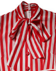 Dolce & Gabbana Red & White Stripe Long Sleeve Midi Dress