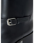 Burberry Black Leather Heeled Midi Ankle Boots