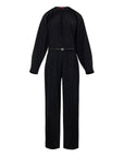 Gucci Black Straight Leg Pants Wool Jumpsuit With GG Leather Belt