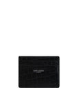 Saint Laurent Crocodile Embossed Black Leather Card Holder