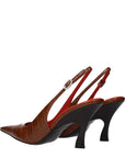Stella McCartney Crocodile Embossed Leather Slingback Heeled Pumps - Brown