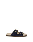 Brunello Cucinelli Black Leather Double Buckle Flat Sandals
