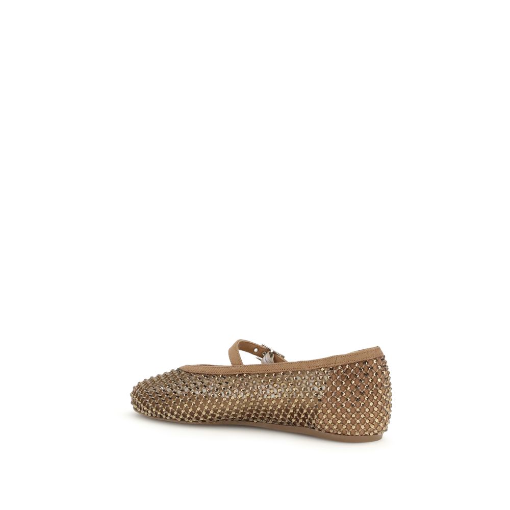 LE SILLA Gilda Crystal Embellished Mary Jane-Ballet Flats - Mocha Brown