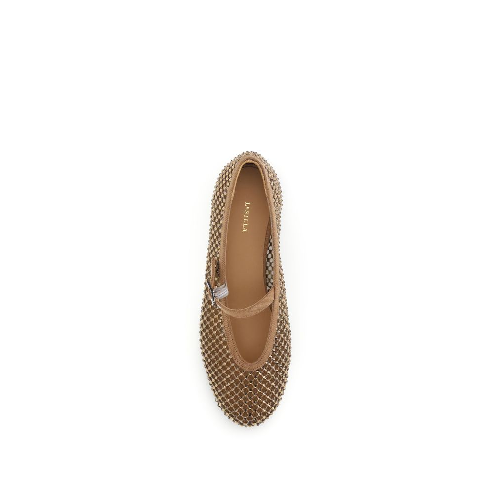 LE SILLA Gilda Crystal Embellished Mary Jane-Ballet Flats - Mocha Brown