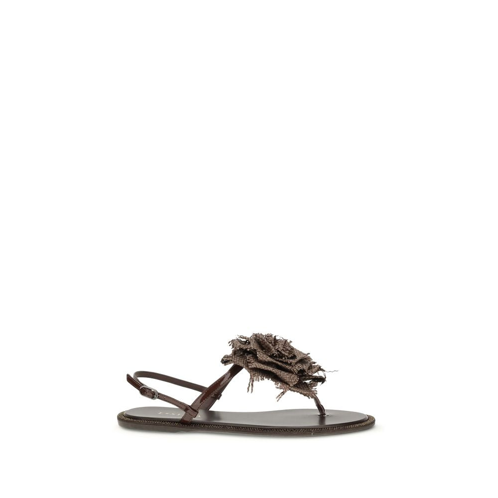 LE SILLA Rose Leather Flat Sandals - Brown