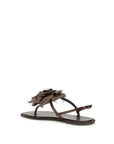 LE SILLA Rose Leather Flat Sandals - Brown