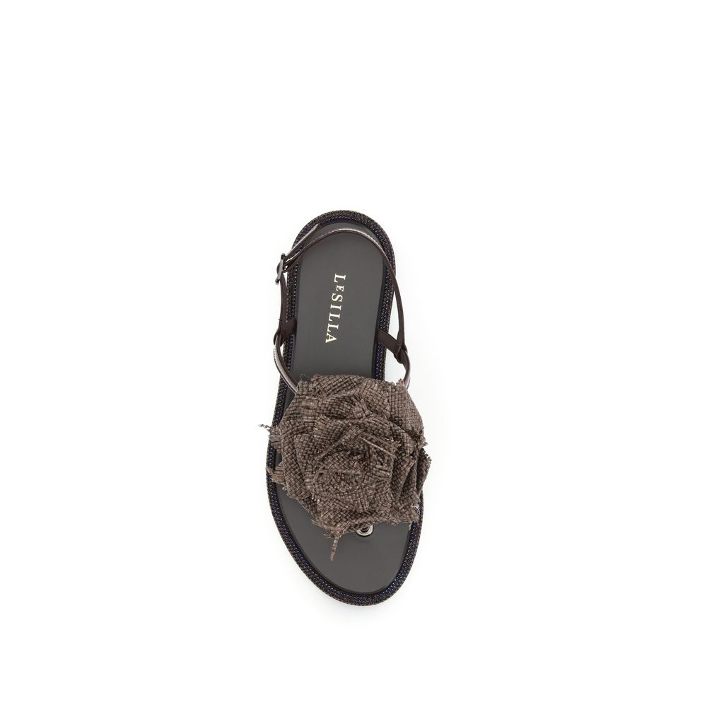 LE SILLA Rose Leather Flat Sandals - Brown