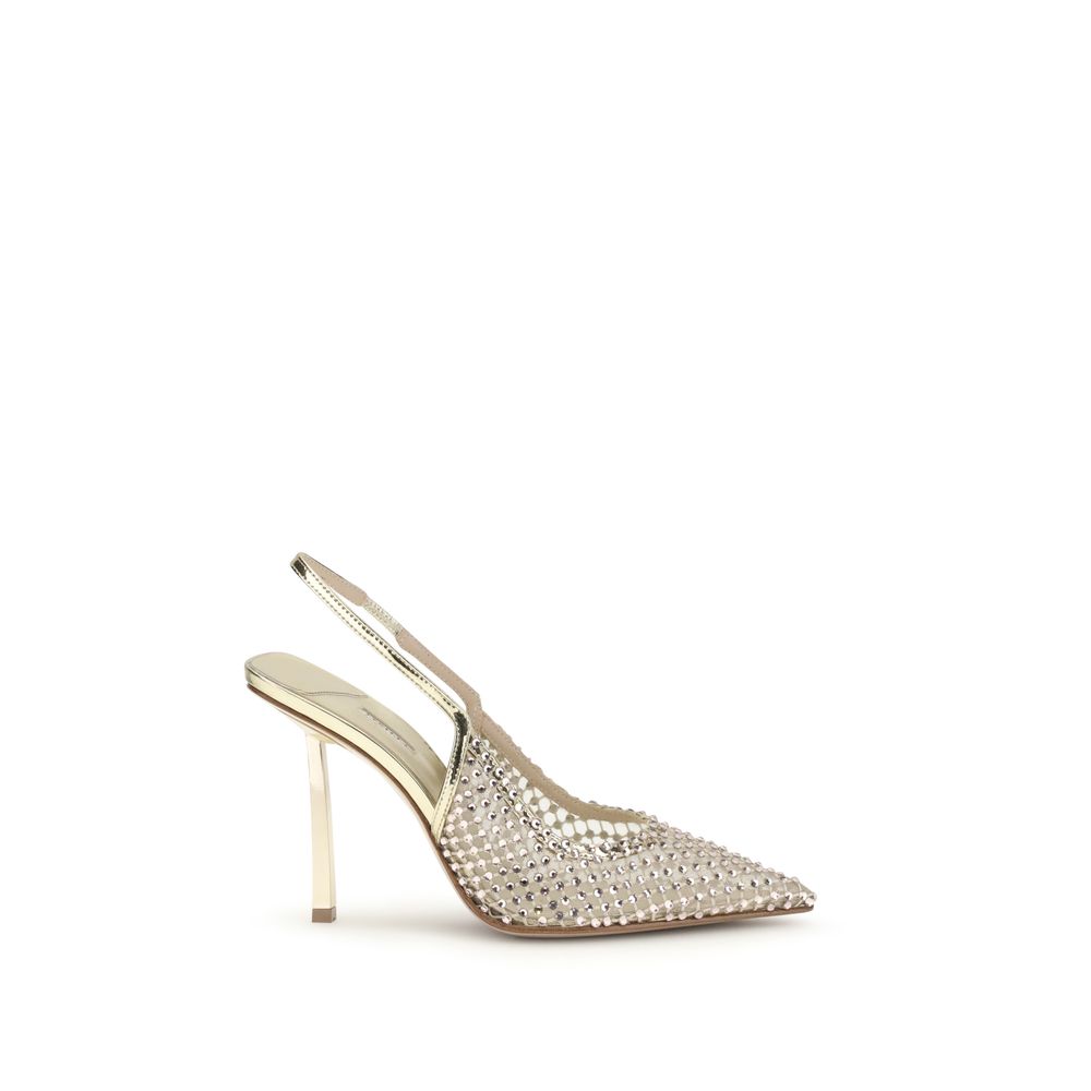 LE SILLA Gilda Crystal Embellished Stiletto Heel Slingback Pumps - Gold
