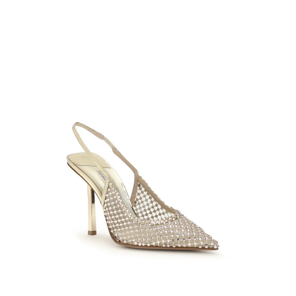 LE SILLA Gilda Crystal Embellished Stiletto Heel Slingback Pumps - Gold