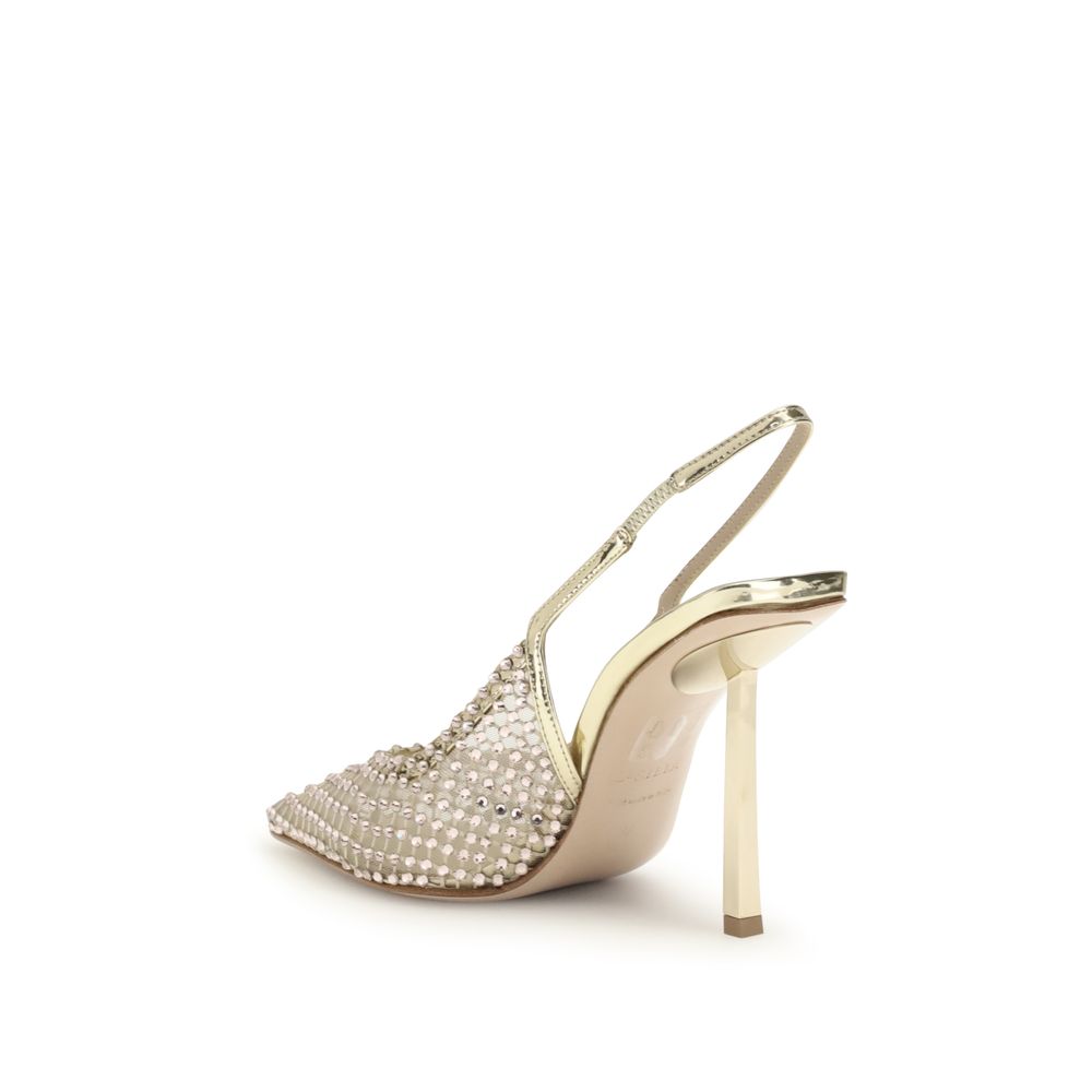 LE SILLA Gilda Crystal Embellished Stiletto Heel Slingback Pumps - Gold