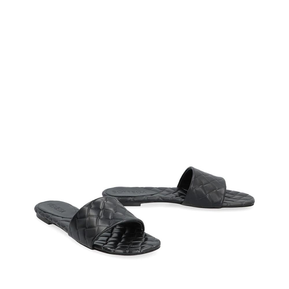 Bottega Veneta Black Quilted Leather Flat Sandals