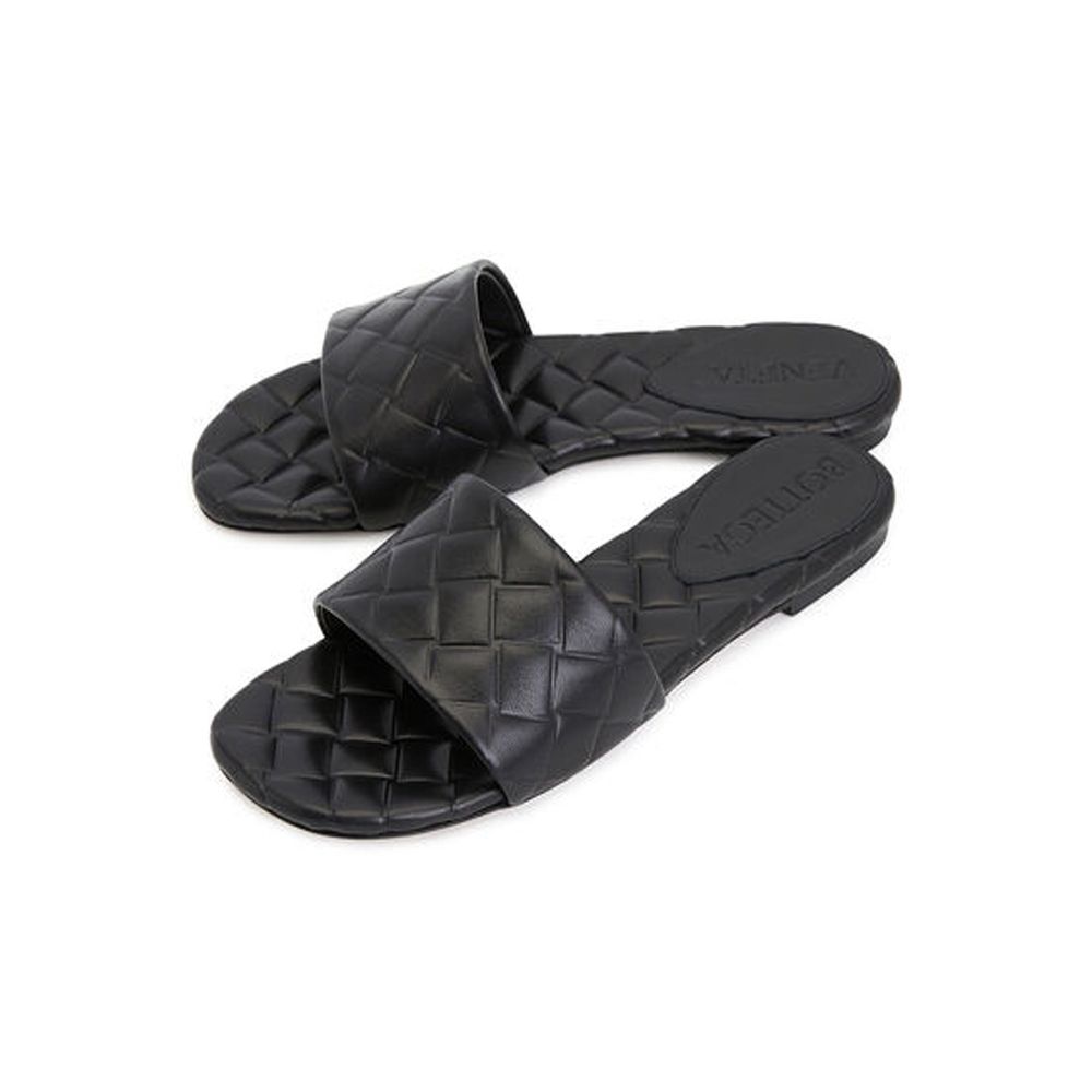 Bottega Veneta Black Quilted Leather Flat Sandals