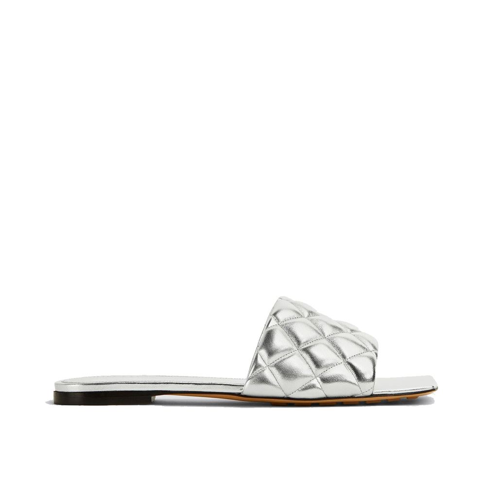 Bottega Veneta Quilted Silver Leather Flat Sandals