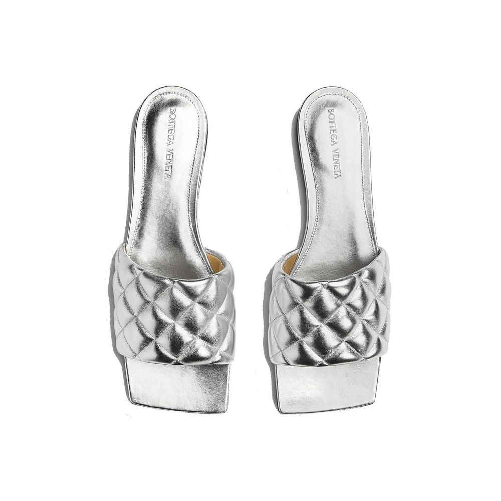 Bottega Veneta Quilted Silver Leather Flat Sandals