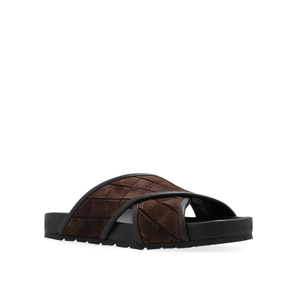 Bottega Veneta Brown Woven Leather Flat Sandals