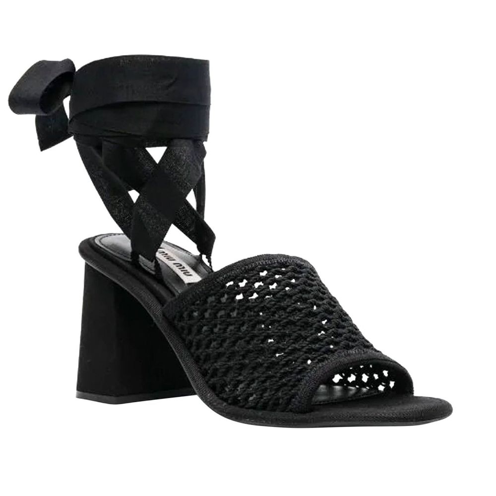 Miu Miu Bow Ankle Strap Block Heel Sandals