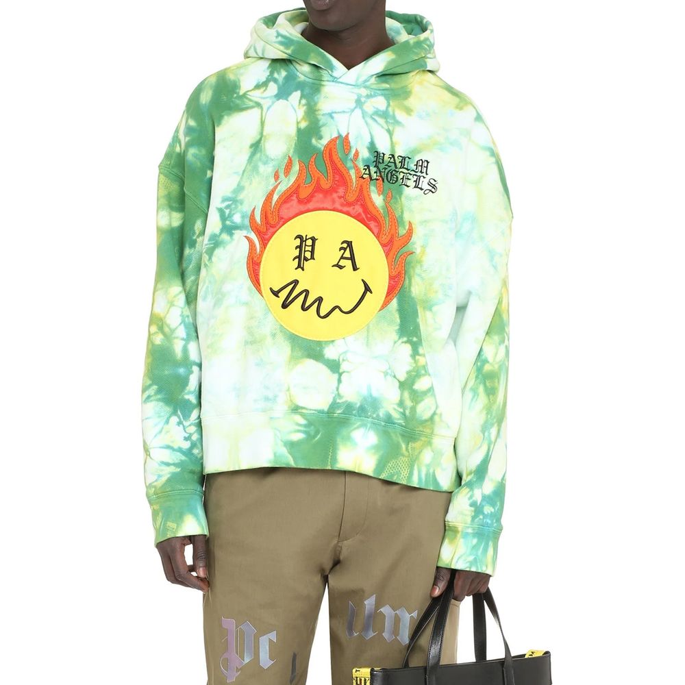 Palm Angels Logo & Flaming Sun Graphic Hoodie - Green - Made In Italy
