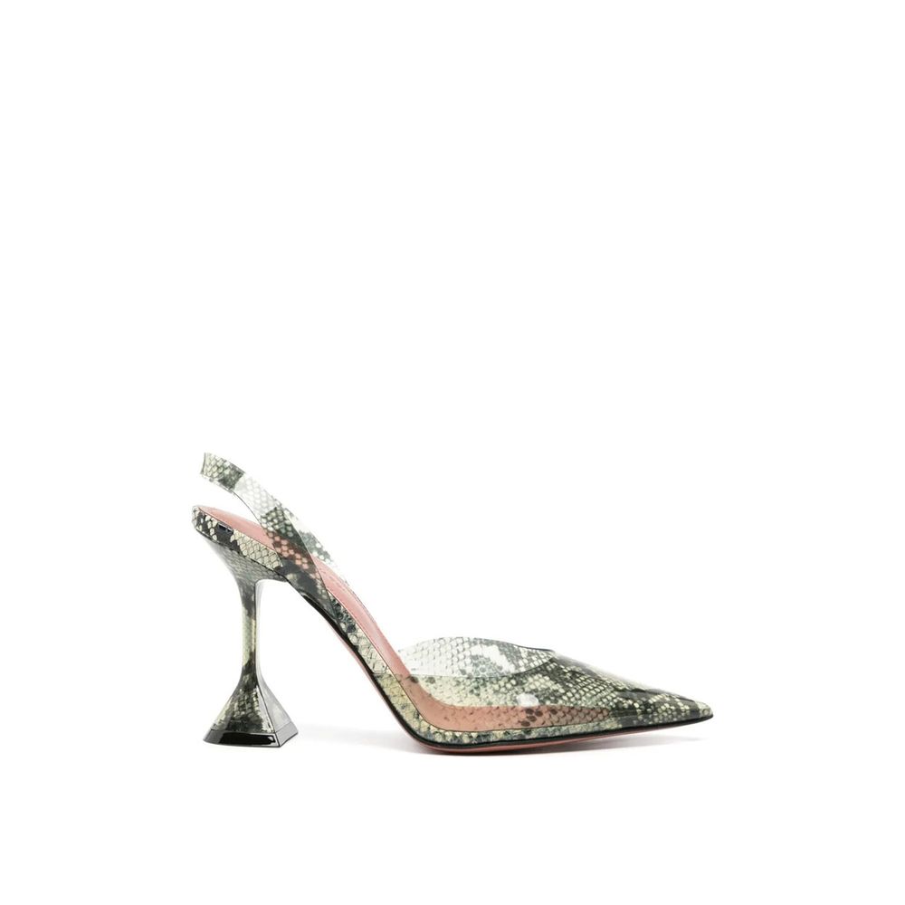 Amina Muaddi Glass-Like Snake Print Slingback Heels - Musk