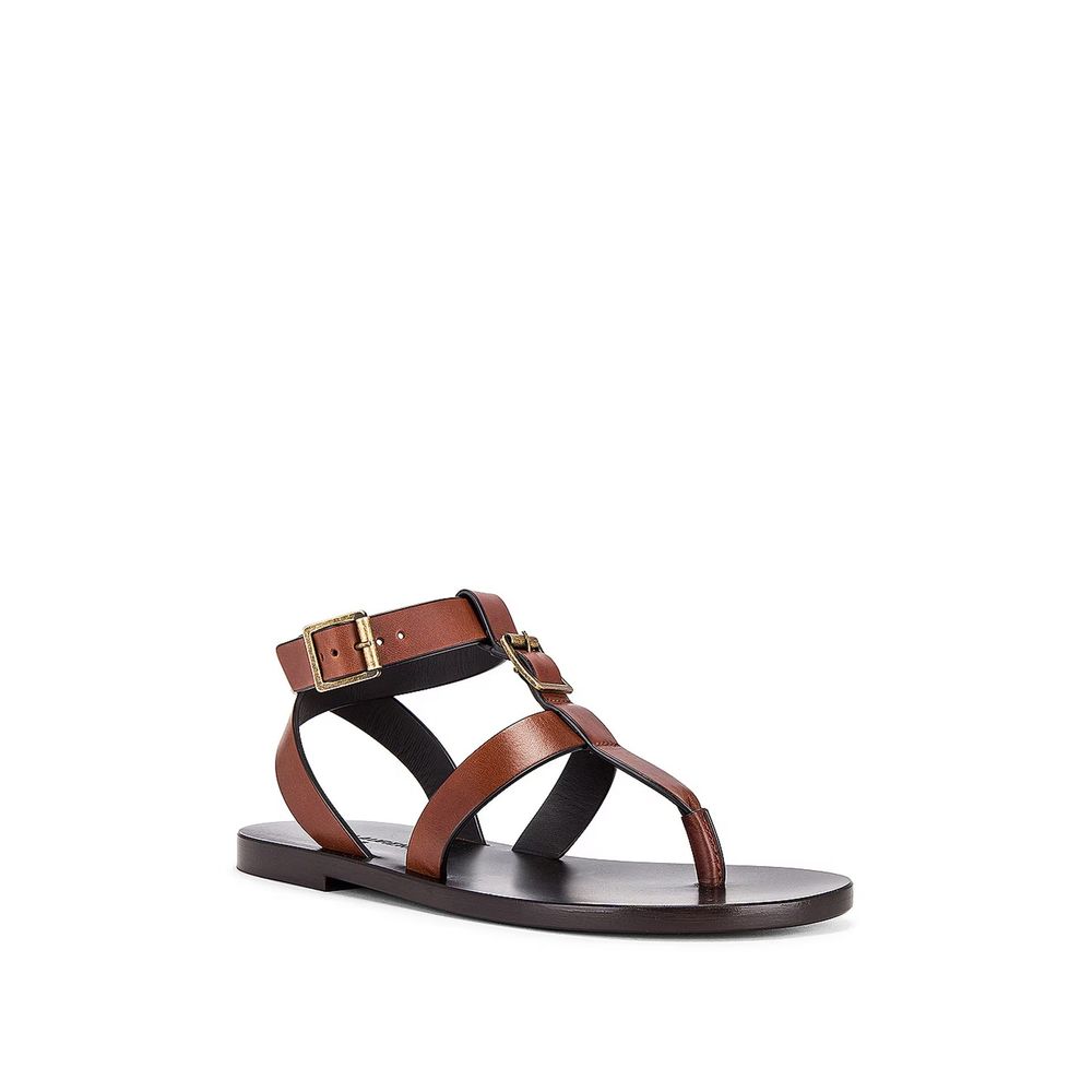Saint Laurent Leather Gladiator Flat Sandals - Brown
