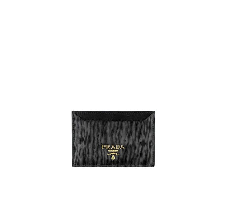 Prada Leather Lettering Logo Card Case - Black