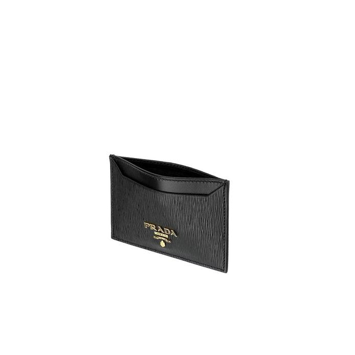 Prada Leather Lettering Logo Card Holder - Black