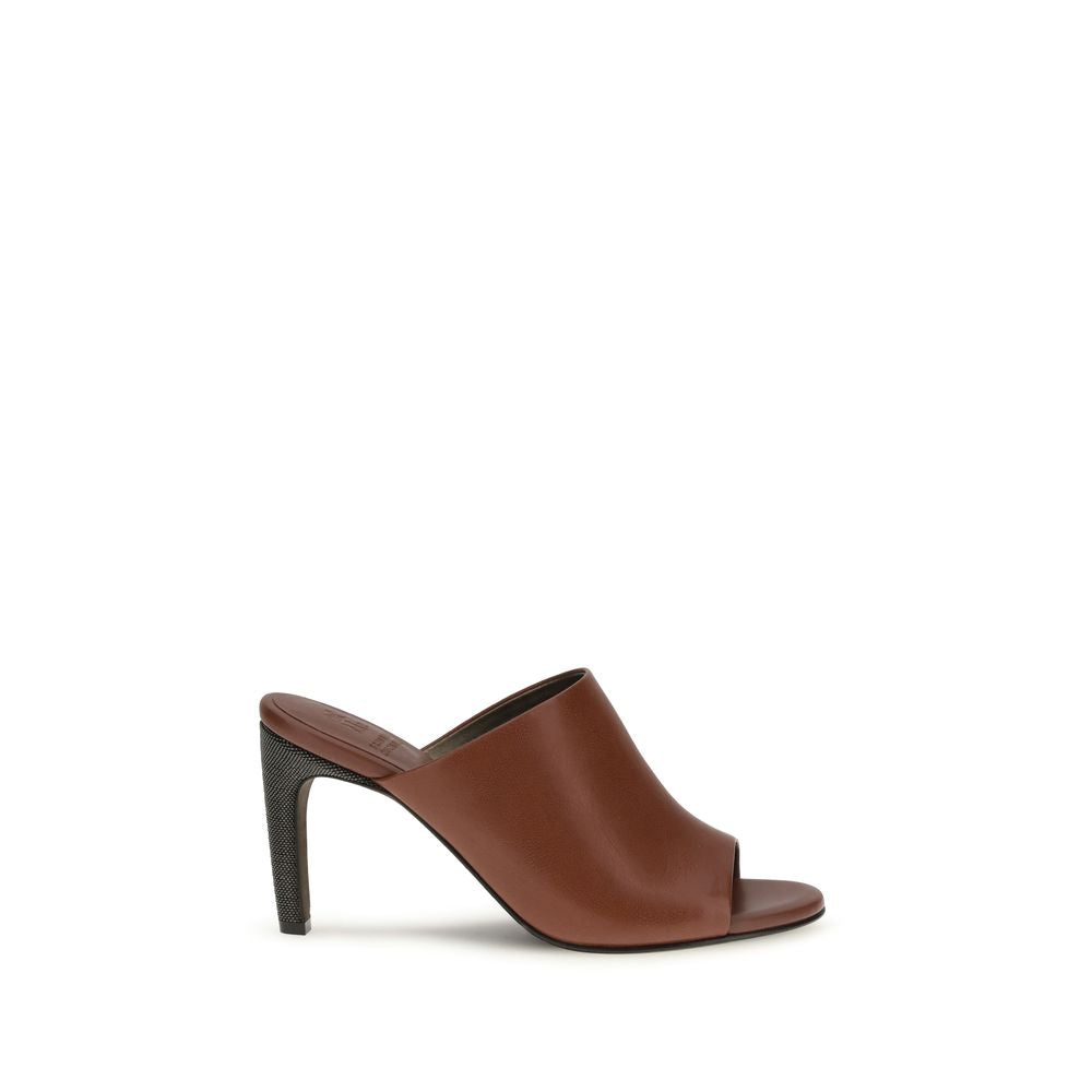 Brunello Cucinelli Brown Leather Sandal Mules
