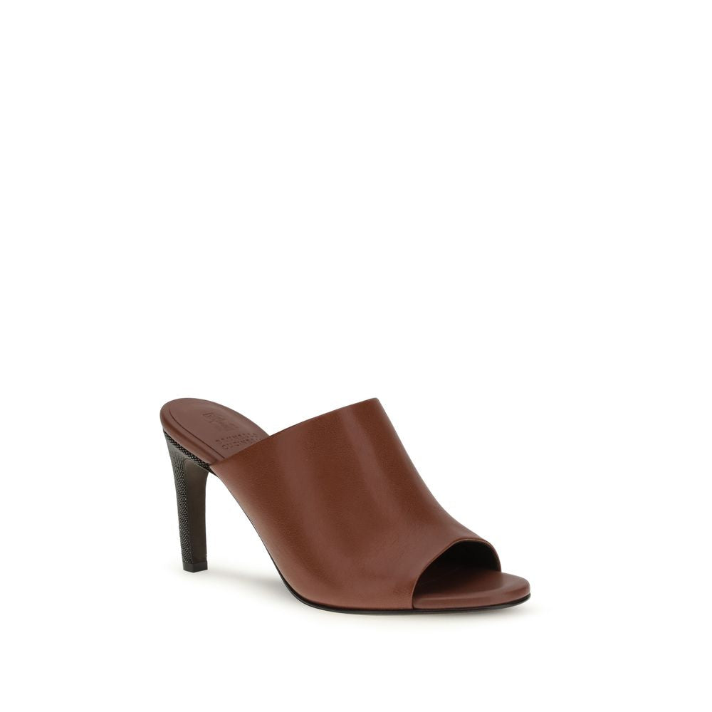 Brunello Cucinelli Brown Leather Sandal Mules