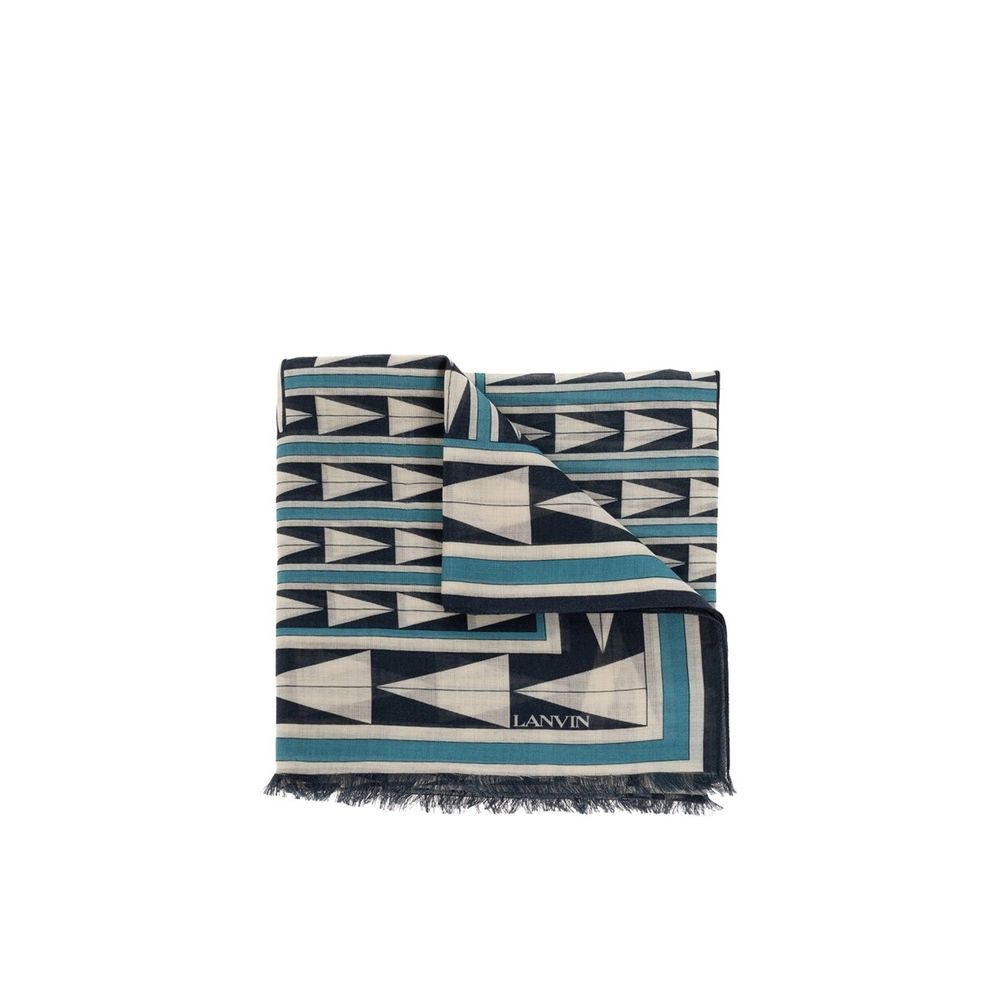 Lanvin Blue Geometric Wool Scarf