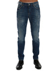 Frankie Morello Slim Fit Distressed Jeans - Medium Blue