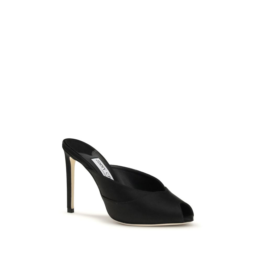 Jimmy Choo Black Leather Peep Toe Stiletto Heels
